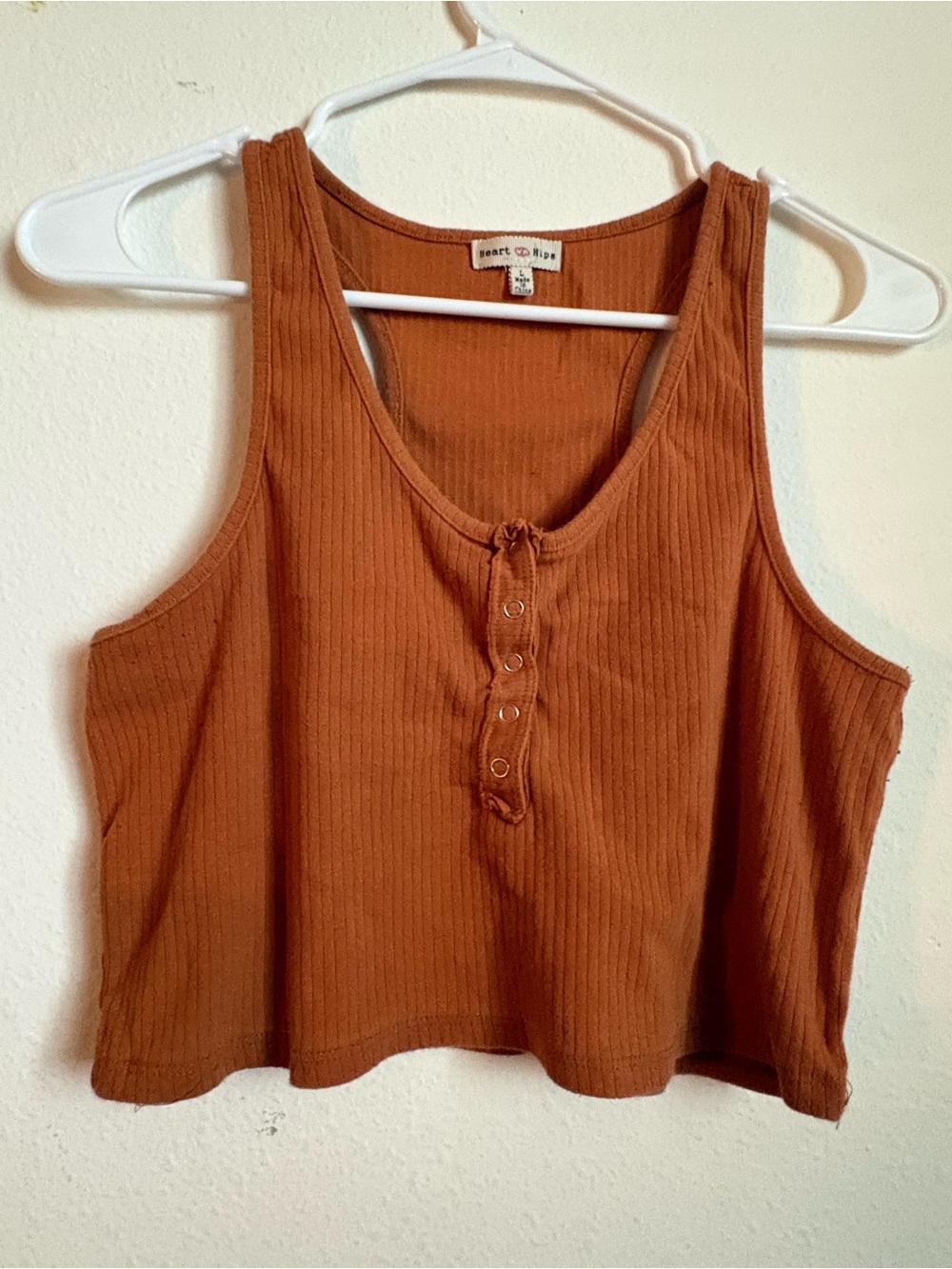 Heart Hips Ribbed Rust Crop Henley Tank Top